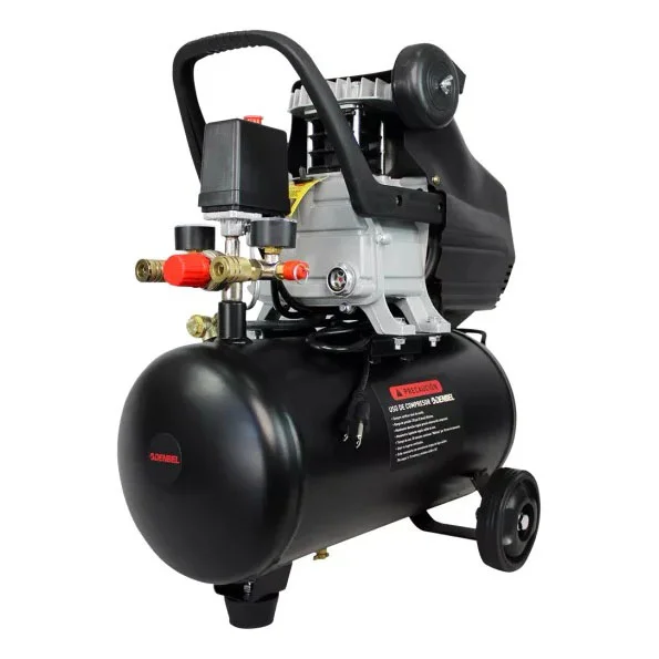 Compresor De Aire Eléctrico 2.5 HP Con Pistola De Gravedad 110v Tanque 25L Doble Salida de Aire Color Negro