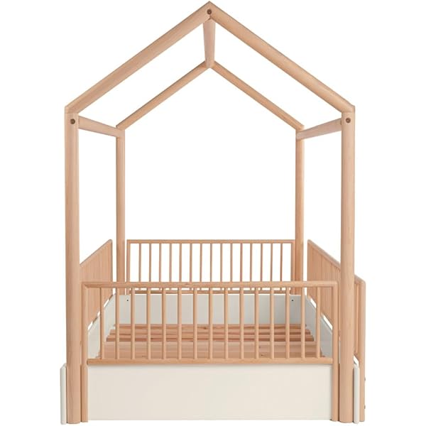 Cama Casa Montessori de Madera con Barandales (Gris Oscuro, Queen (estándar de EE. UU.)) Queen Gris oscuro