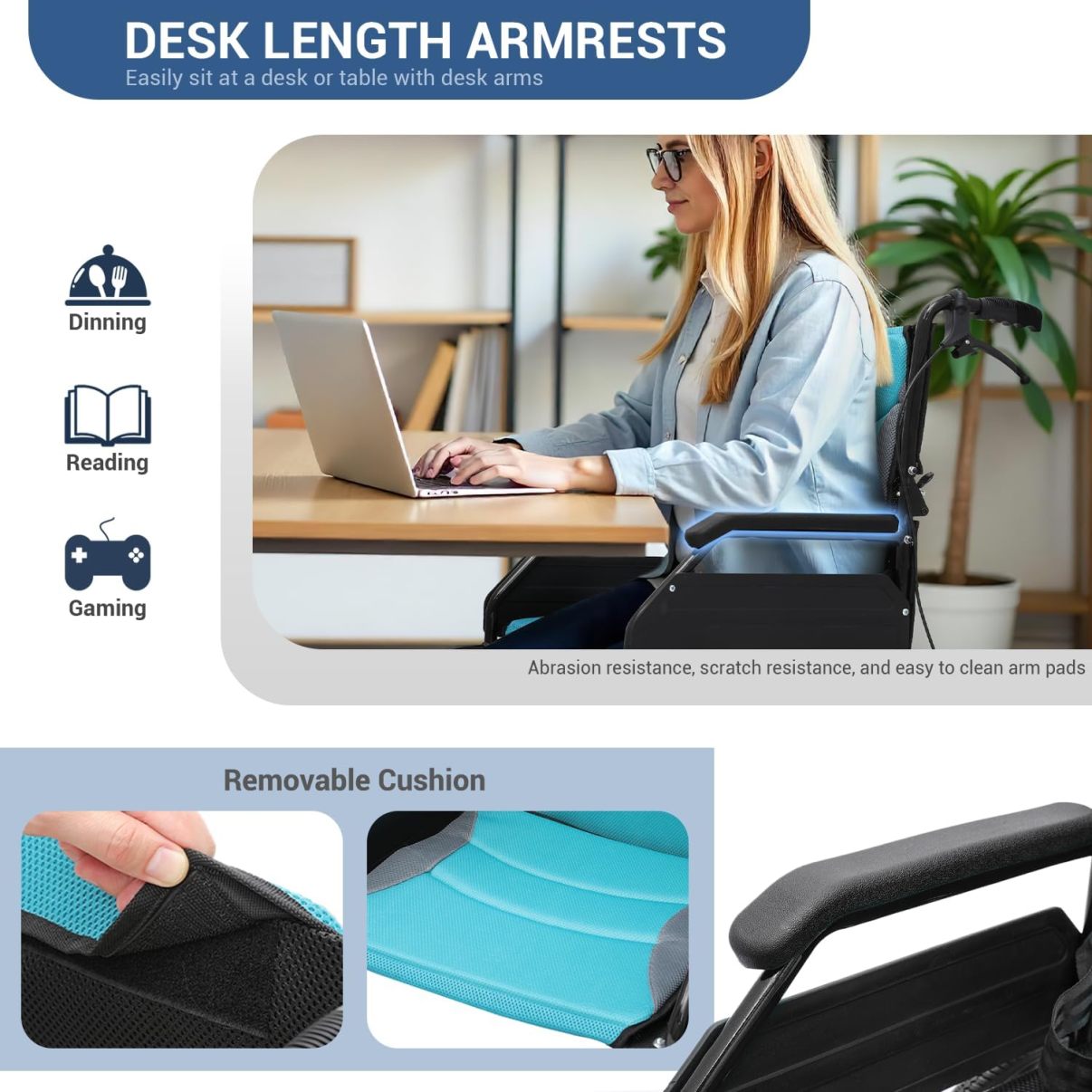 Monicare - Silla de ruedas para adultos con reposapiés abatible y frenos de mano con cierre de bucle, silla de rueda de asiento de 17.5 pulgadas, rueda trasera de 15 pulgadas, ligera, ultraligera,