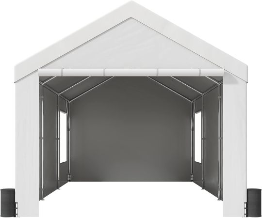 Cochera, toldo de coche resistente de 10 x 20 pies, cochera portátil con ventanas ventiladas enrollables y paredes laterales extraíbles, lona resistente a los rayos UV impermeable para todas las