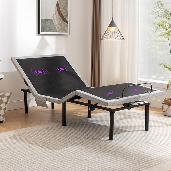 Marco de Cama Ajustable Individual XL, Base de Cama Ajustable con Masaje, Cama eléctrica de Gravedad Cero con Control Remoto inalámbrico, inclinación de Cabeza y pie, Puertos USB duales, Individual Extra Grande Básico