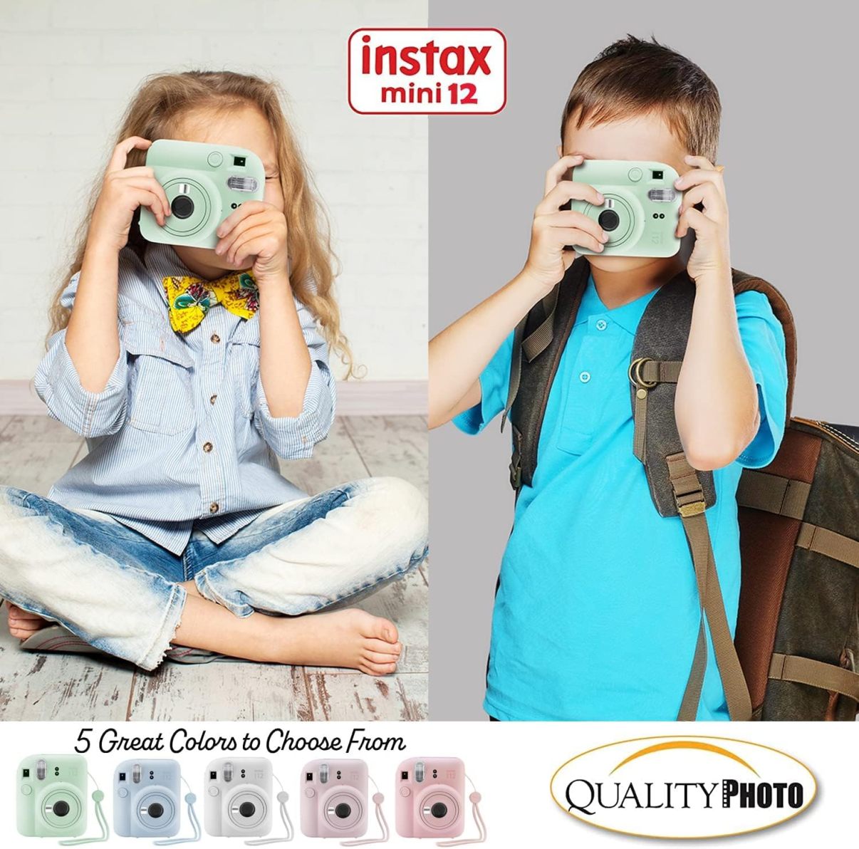 Fujifilm Instax Mini 12 cámara instantánea + 60 impresiones fotográficas + paquete de calidad para fotos, estuche, pegatinas decorativas, marcos, álbum de fotos, verde menta