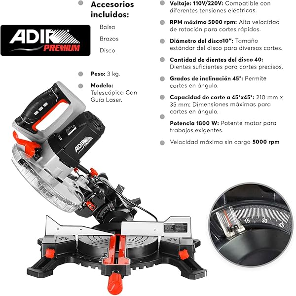 Premium Sierra De Inglete Telescopica 10'' Con Laser Negro 11566