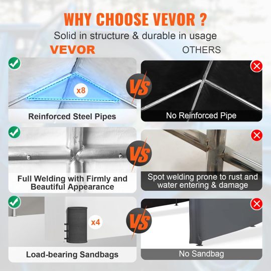 Cochera, toldo de coche resistente de 10 x 20 pies, cochera portátil con ventanas ventiladas enrollables y paredes laterales extraíbles, lona resistente a los rayos UV impermeable para todas las