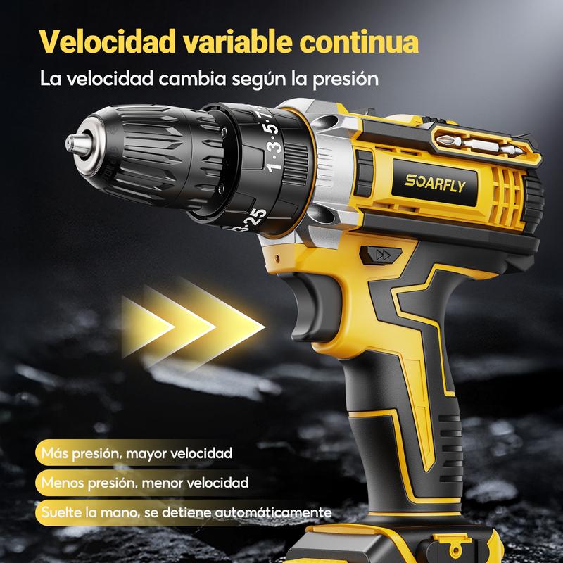 Taladro Electrico y Inalambrico de 48V, Herramienta Profesional 3 en 1, Taladro, Desatornillador y Martillo,Bateria de Larga Duracion, Motor de Alto Rendimiento, Juego con Accesorio