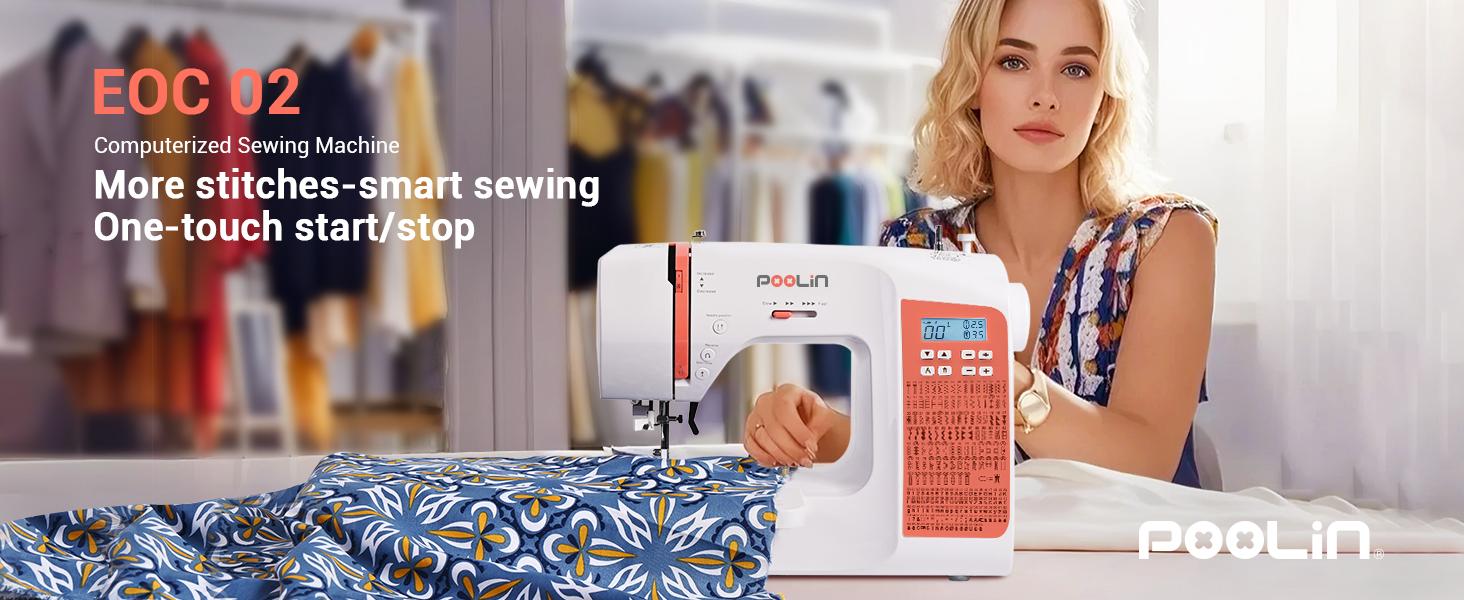 PooLin EOC02RE Beginner-Friendly Electronic Sewingmachine, Multifunctional Home Model with Blind Stitch Ready, Alphabetic Options for DIY Sewing, Built-In Stitches