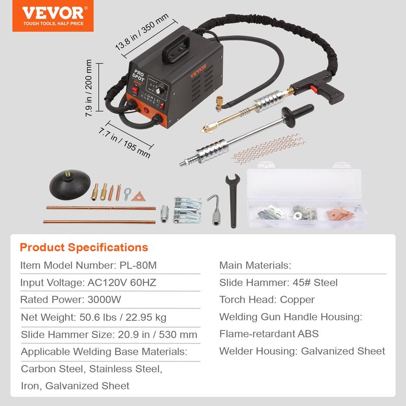Kit de reparación de abolladuras con soldadora de pernos, extractor de abolladuras con soldadora de puntos de 3 kW con 6 modos de soldadura, máquina extractora de abolladuras para carrocería de automóviles y 16 tipos de accesorios de soldadura para repara