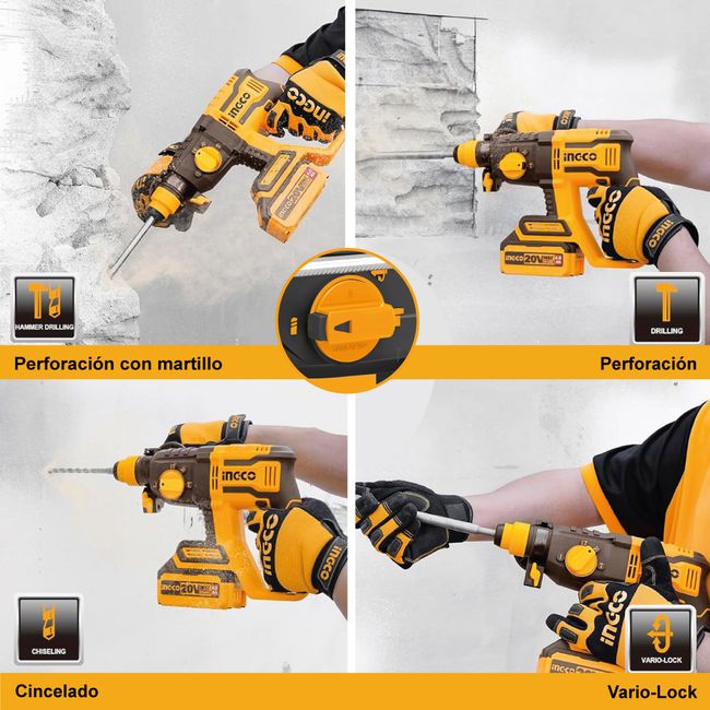 Kit 5 Herramientas  Taladro + Llave Impacto + Rotomartillo + Amoladora + Linterna 20V