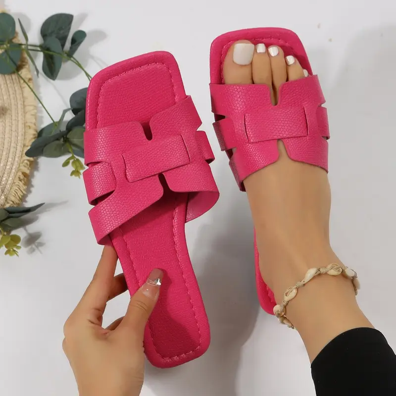 womens minimalist square toe flat sandals hollow out open toe slides sandals womens footwear details 1