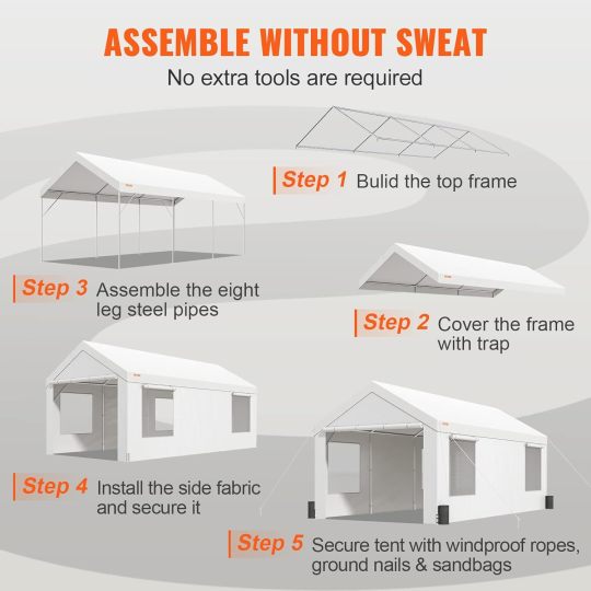Cochera, toldo de coche resistente de 10 x 20 pies, cochera portátil con ventanas ventiladas enrollables y paredes laterales extraíbles, lona resistente a los rayos UV impermeable para todas las