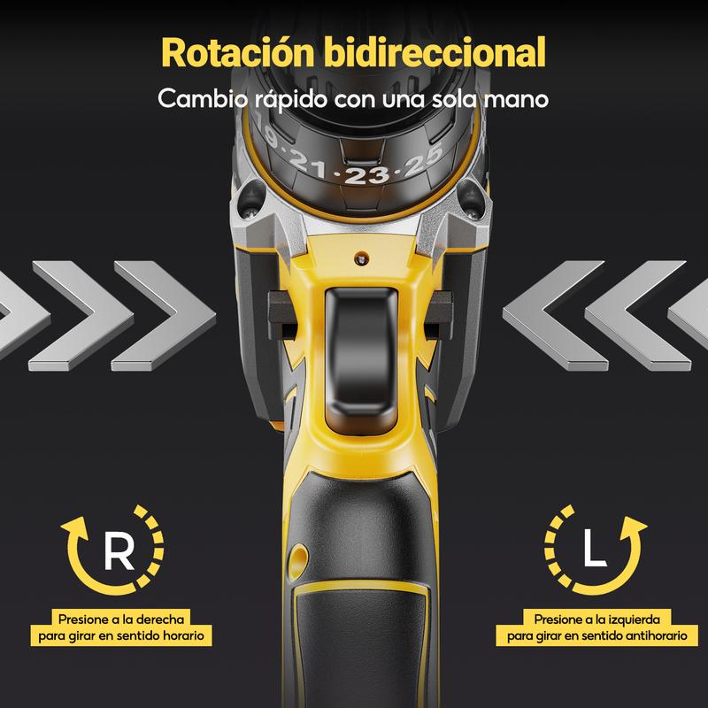 Taladro Electrico y Inalambrico de 48V, Herramienta Profesional 3 en 1, Taladro, Desatornillador y Martillo,Bateria de Larga Duracion, Motor de Alto Rendimiento, Juego con Accesorio