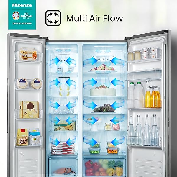 Refrigerador Side by Side, con dispensador de agua, gran capacidad, función Total No Frost, apariencia de acero inoxidable (91.0 x 178.6 x 64.3cm), de 519L (~19 pies), Gris