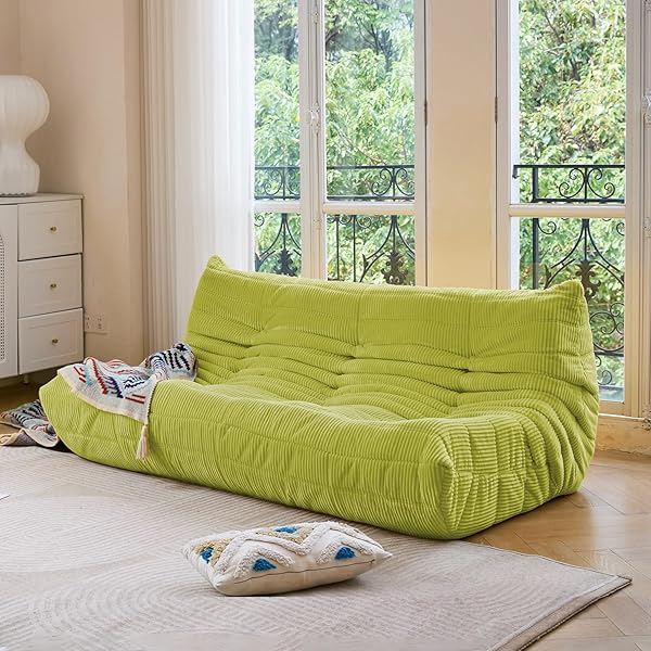 Sofá de tres plazas, sofá de piso de tamaño doble sin brazos de mediados de siglo, sillón de piso de pana suave de primera calidad, sillón decorativo de espuma para sala de estar, dormitorio (lima)