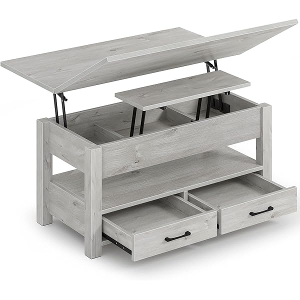 Mesa de centro con cubierta elevable, convertible, multifunción, con cajones y compartimiento oculto, se convierte en mesa de comedor, para sala de estar, oficina en casa, gris
