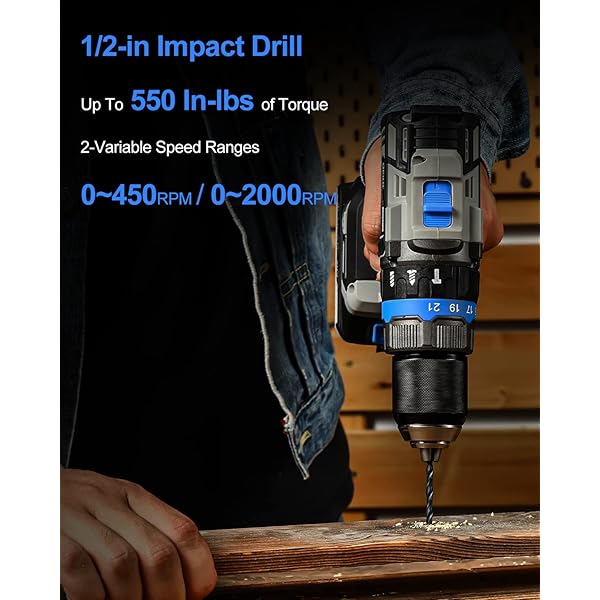 Kit combinado de taladro inalámbrico: taladro de impacto sin escobillas de 20 V máx. y llave de impacto Juego de herramientas eléctricas inalámbricas