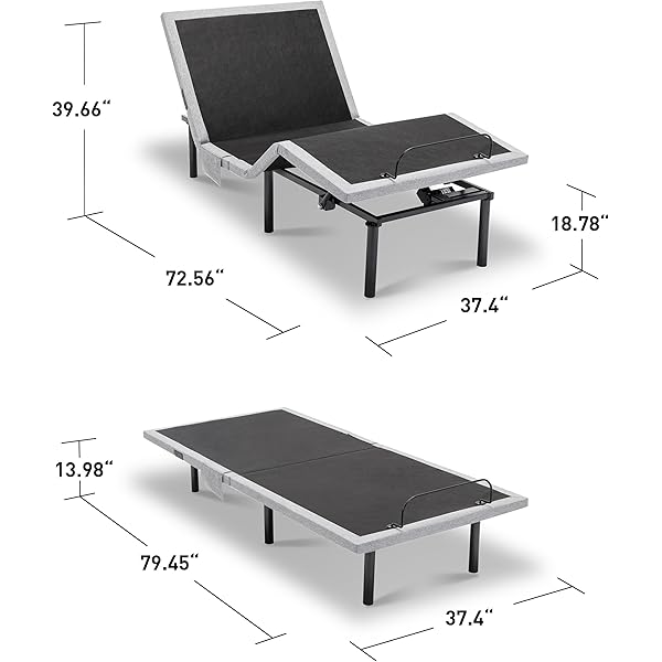 Marco de Cama Ajustable Individual XL, Base de Cama Ajustable con Masaje, Cama eléctrica de Gravedad Cero con Control Remoto inalámbrico, inclinación de Cabeza y pie, Puertos USB duales, Individual Extra Grande Básico