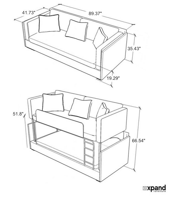 Dormire v2 de Italia - Combo de sof&aacute; litera de dos pisos para 2 dimensiones