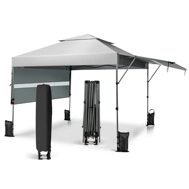 Costway 3x3m Pabellón Emergente Instantáneo Plegable para Exterior con Dos Mitades de Toldo Carpa Portátil Ajustable en Altura para Camping Costway Modern