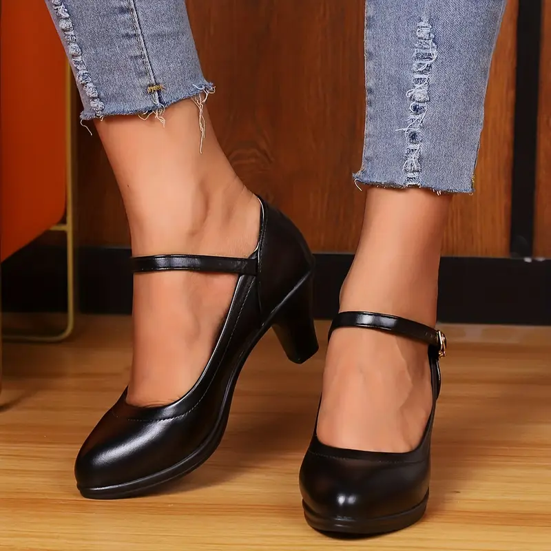 womens chunky high heels pointed toe ankle strap soft sole mary jane heels beer festival dress shoes details 2