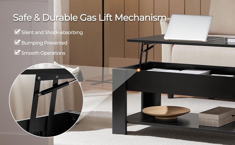 【Mother's Day Gift】Yaheetech Lift Top Coffee Table Hidden Compartment & 2 Open Shelves Multipurpose Design Gas Lift  Small Space Friendly Living Room/Office/Home Use