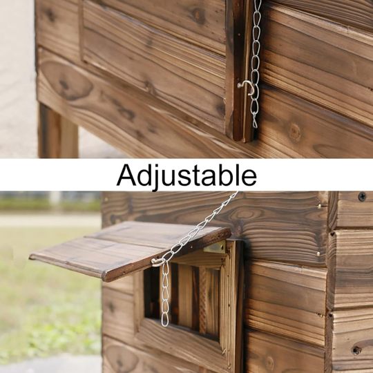 Casa grande de madera para perros al aire libre, resistente al viento y a la lluvia, con puertas y ventanas, cubierta de camuflaje para lluvia, tamaño: 56 x 45 x 48 cm