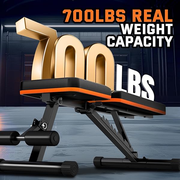 Banco de pesas para gimnasio en casa, banco de pesas ajustable y plegable de 700 libras, banco de entrenamiento multiusos para press de banca, abdominales, inclinación, declive plano