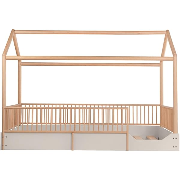 Cama Casa Montessori de Madera con Barandales (Gris Oscuro, Queen (estándar de EE. UU.)) Queen Gris oscuro