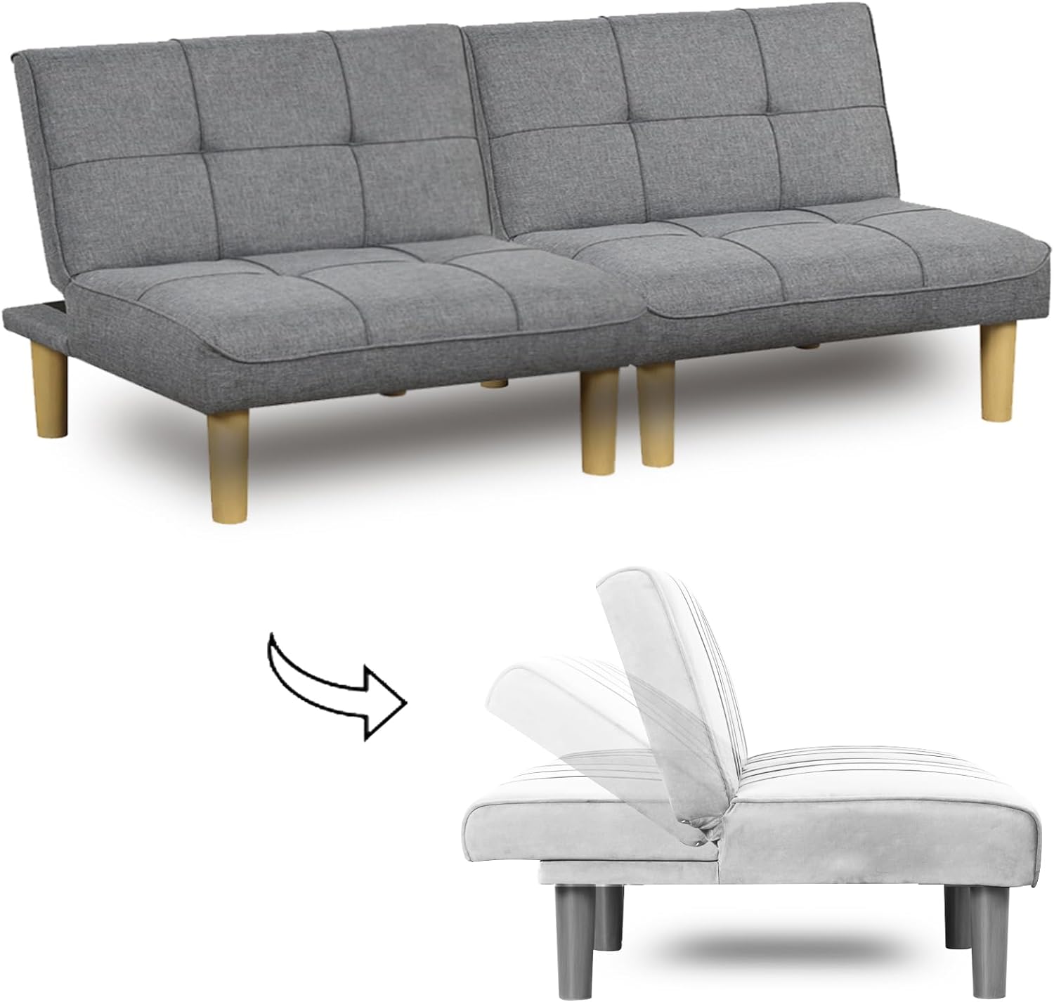 ! Sólo MXN$600 hoy KAIRUITUCH - Sofá cama convertible 3 en 1 para cama individual, sofá de futón con respaldo plegable ajustable, 2 piezas, futón pequeño para sala de estar, departamento