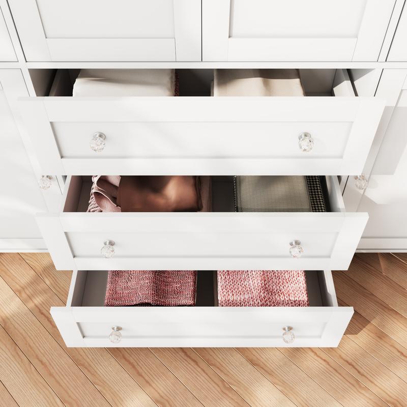 Armario alto de madera VOWNER de 4 puertas para dormitorio, organizador con amplios cajones, espejo, barras para colgar ropa y estantes. Armario de almacenamiento de ropa para dormitorio.