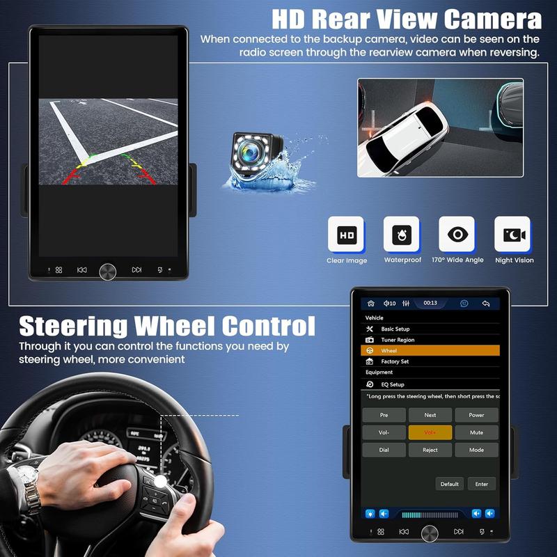 Autoestéreo de 10.4 pulgadas de un solo DIN con Carplay inalámbrico Android Auto, pantalla táctil vertical IPS 1080P, Bluetooth 5.2, cámara de reversa LED de 12 pulgadas, radio FM, USB/AUX, Mirror Link, SWC, SummerVibes fathersdaygift