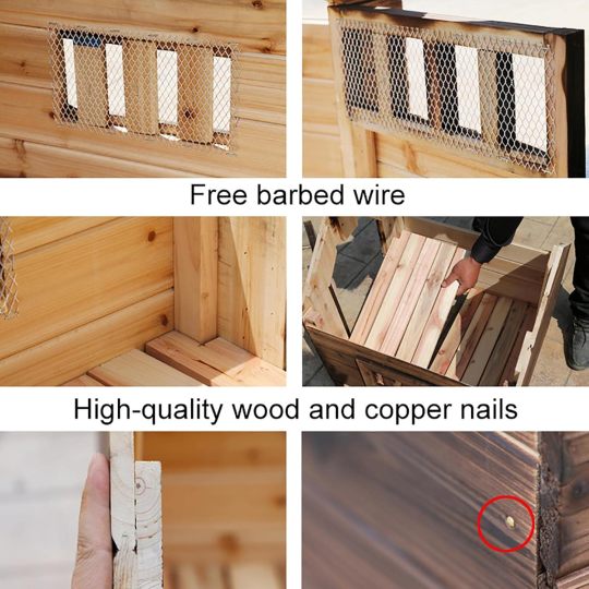 Casa grande de madera para perros al aire libre, resistente al viento y a la lluvia, con puertas y ventanas, cubierta de camuflaje para lluvia, tamaño: 56 x 45 x 48 cm