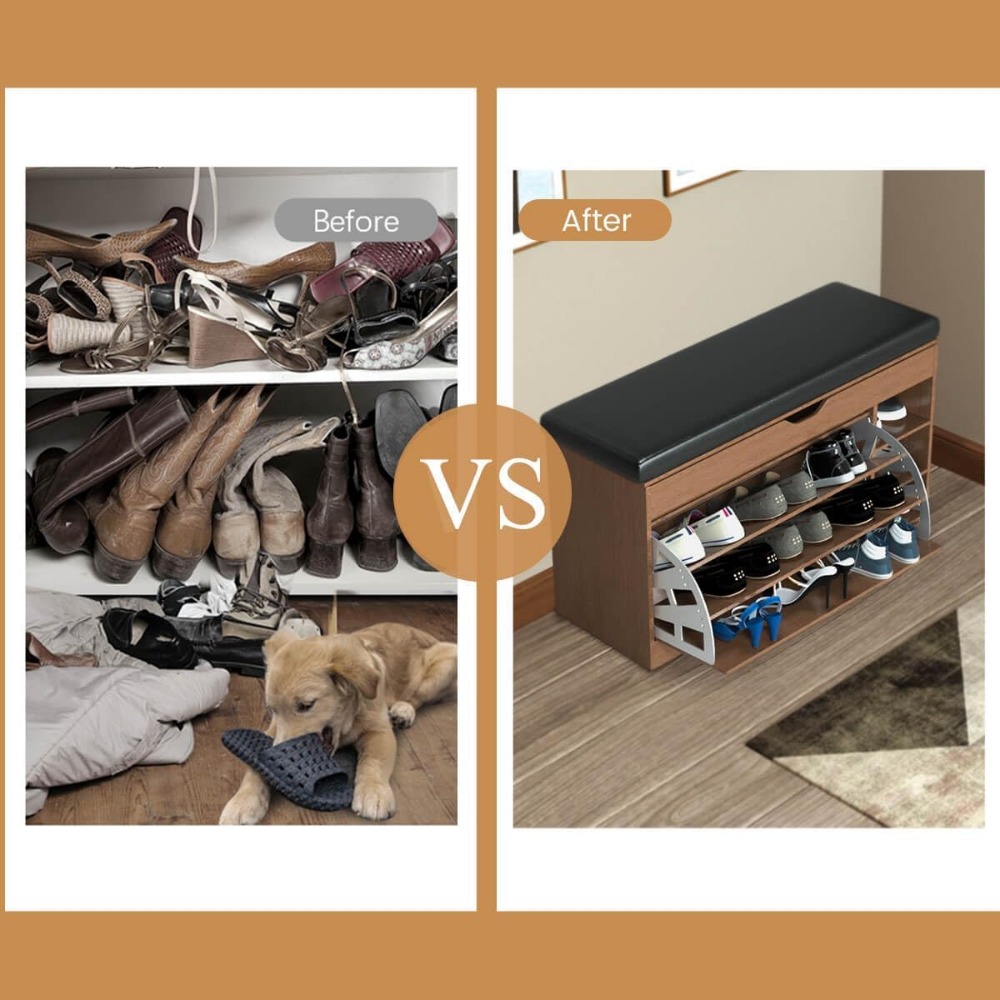 Shoe Rack, for Entryway with Sitting Stool Shoes Storage Cabinet for Entryway Shoes Rack Three-Tier Cabinet Suitable, Shoe Rack