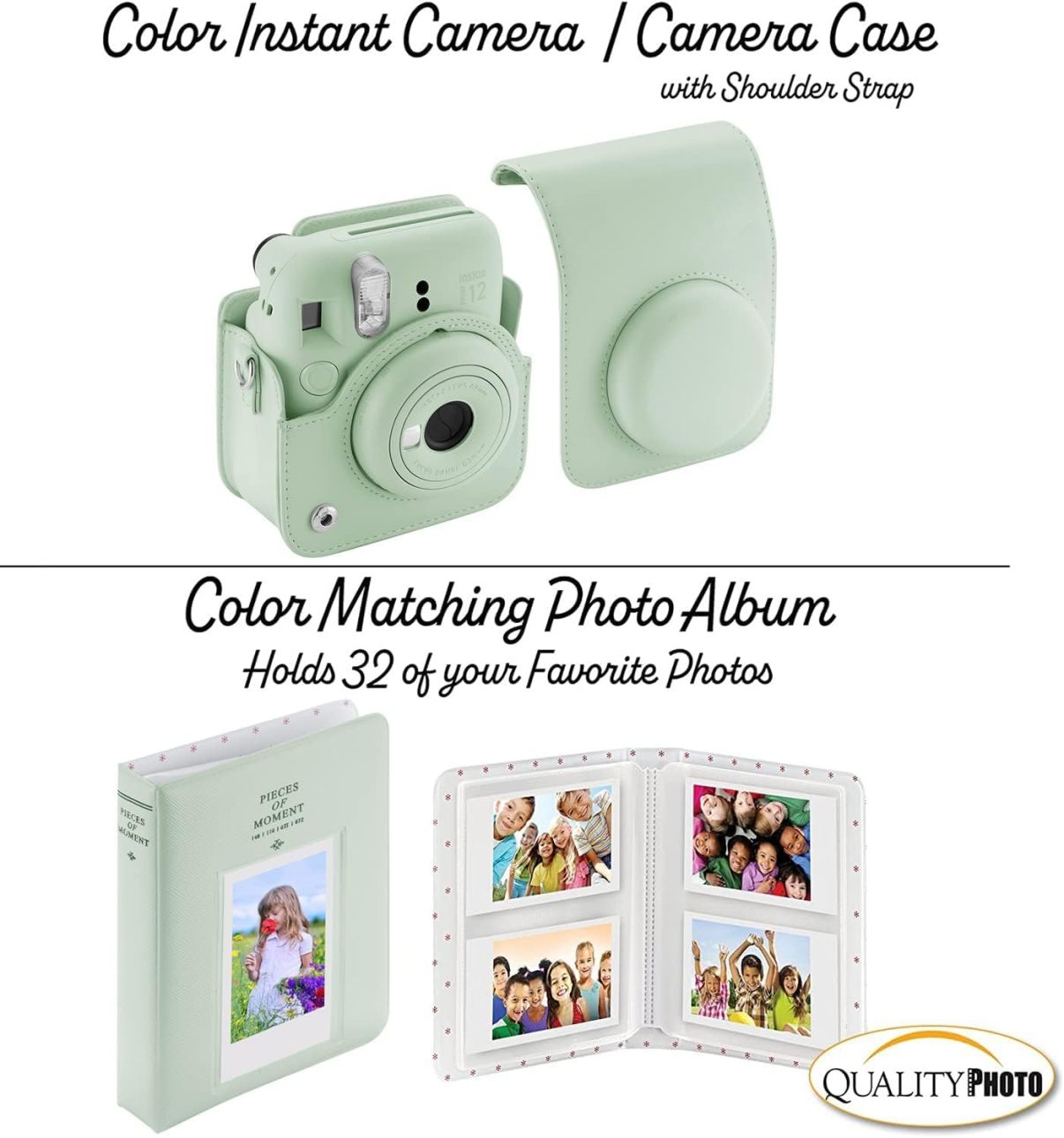 Fujifilm Instax Mini 12 cámara instantánea + 60 impresiones fotográficas + paquete de calidad para fotos, estuche, pegatinas decorativas, marcos, álbum de fotos, verde menta