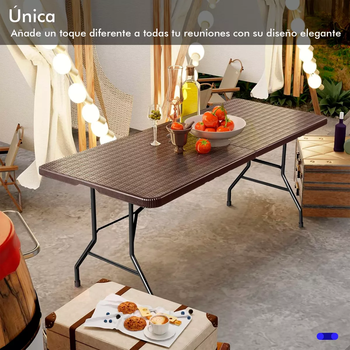 Mesa Plegable De Plástico 1.80 Metros Rattan Z - T9728 Color Marrón