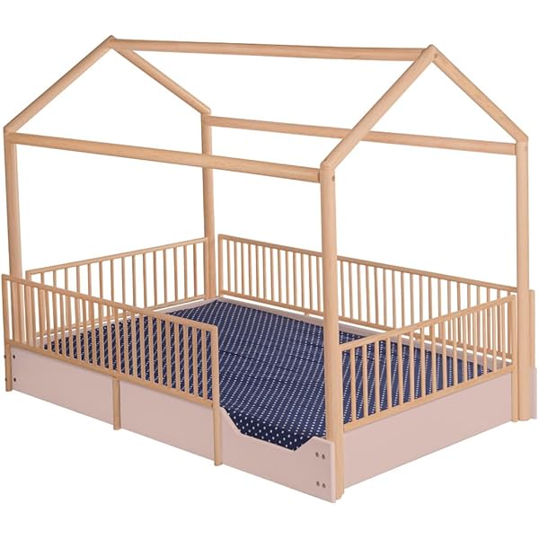 Cama Casa Montessori de Madera con Barandales (Gris Oscuro, Queen (estándar de EE. UU.)) Queen Gris oscuro