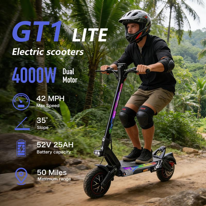 Potente patinete eléctrico Max Pro, autonomía de 80 km, equipado con un motor dual de 4000 W, velocidad de hasta 68 km/h, neumáticos sin cámara de 28 cm, amortiguadores delanteros y traseros, desbloqueo manos libres, protección antirrobo y diseño plegable