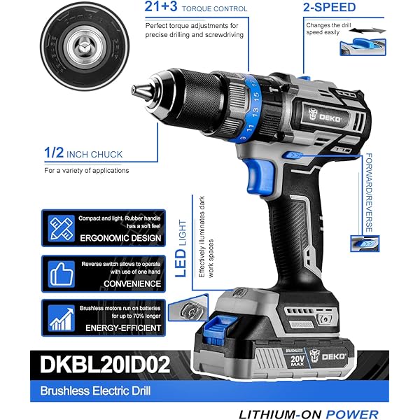 Kit combinado de taladro inalámbrico: taladro de impacto sin escobillas de 20 V máx. y llave de impacto Juego de herramientas eléctricas inalámbricas