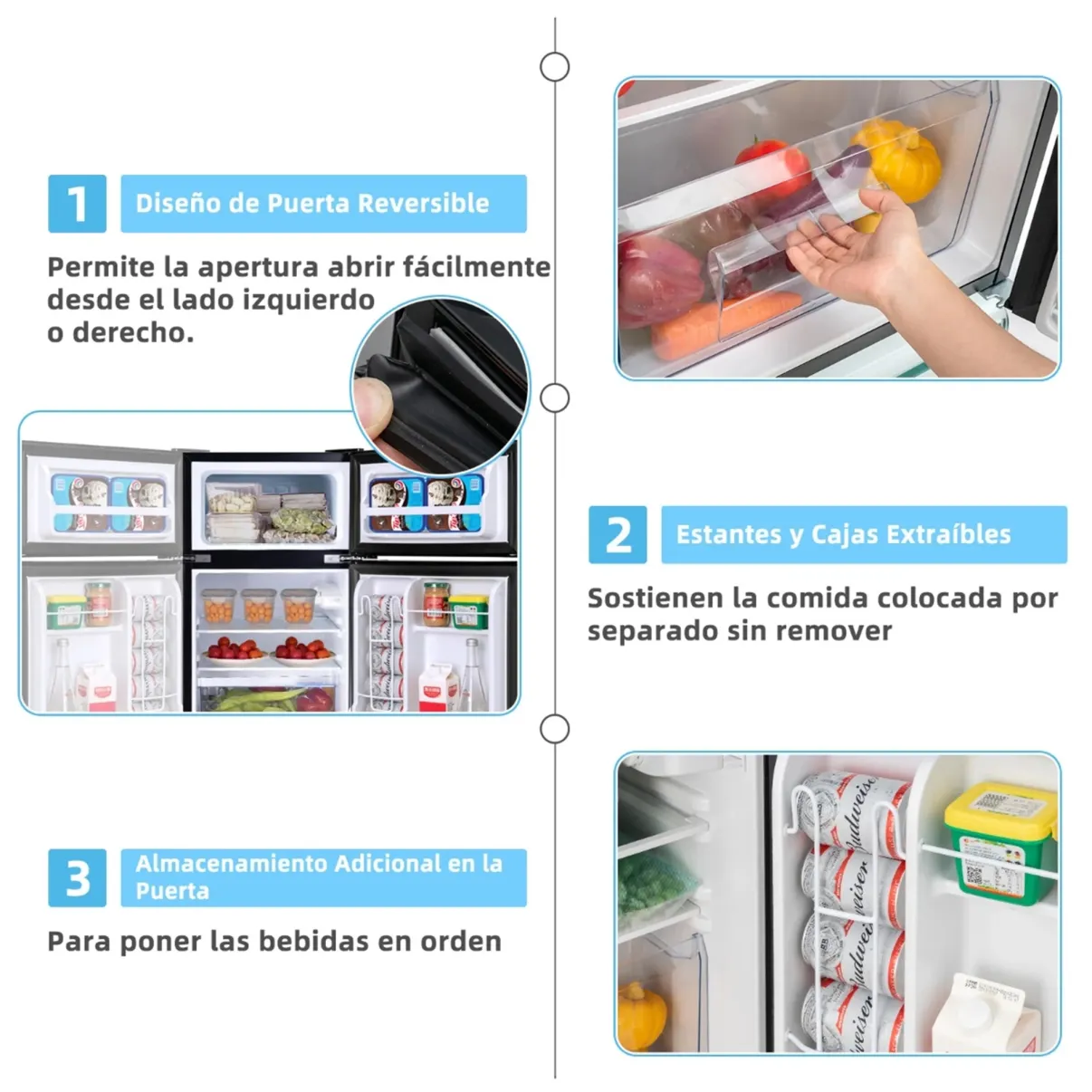Costway Frigorífico Compacto Mini Nevera 90 L Congelador Separado con 2 Puertas Luz LED Refrigeración Rápida Ahorro Energético Silencioso Gris