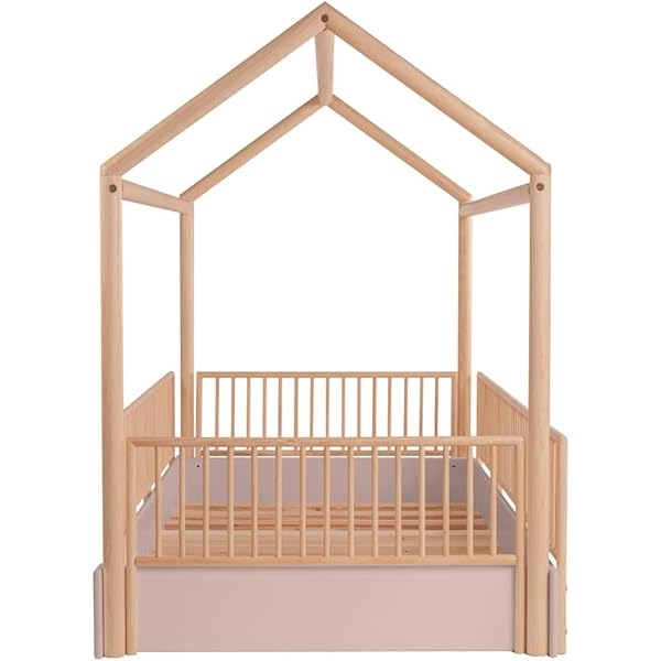 Cama Casa Montessori de Madera con Barandales (Gris Oscuro, Queen (estándar de EE. UU.)) Queen Gris oscuro