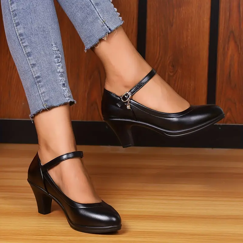 womens chunky high heels pointed toe ankle strap soft sole mary jane heels beer festival dress shoes details 1