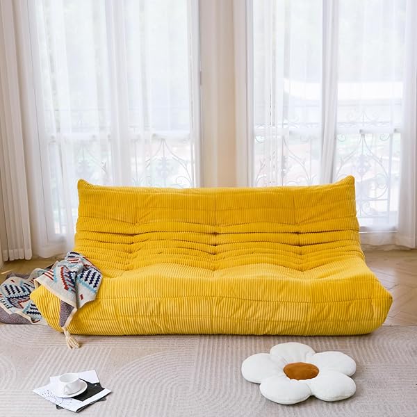 Sofá de tres plazas, sofá de piso de tamaño doble sin brazos de mediados de siglo, sillón de piso de pana suave de primera calidad, sillón decorativo de espuma para sala de estar, dormitorio (lima)