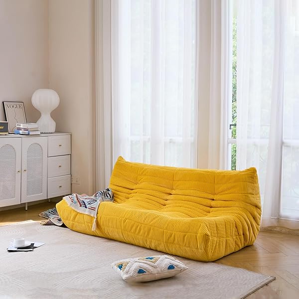 Sofá de tres plazas, sofá de piso de tamaño doble sin brazos de mediados de siglo, sillón de piso de pana suave de primera calidad, sillón decorativo de espuma para sala de estar, dormitorio (lima)