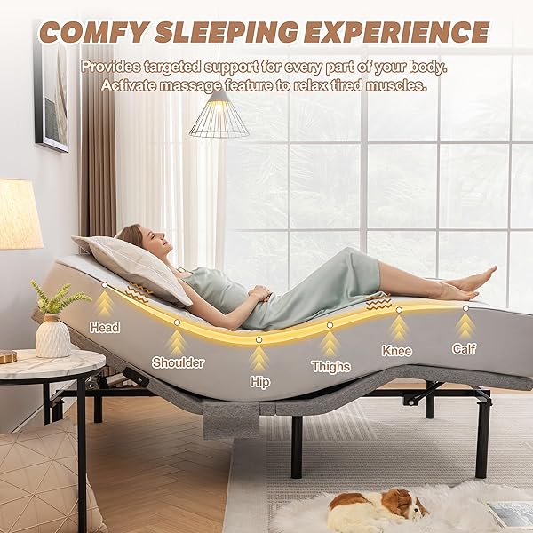 Marco de Cama Ajustable Individual XL, Base de Cama Ajustable con Masaje, Cama eléctrica de Gravedad Cero con Control Remoto inalámbrico, inclinación de Cabeza y pie, Puertos USB duales, Individual Extra Grande Básico