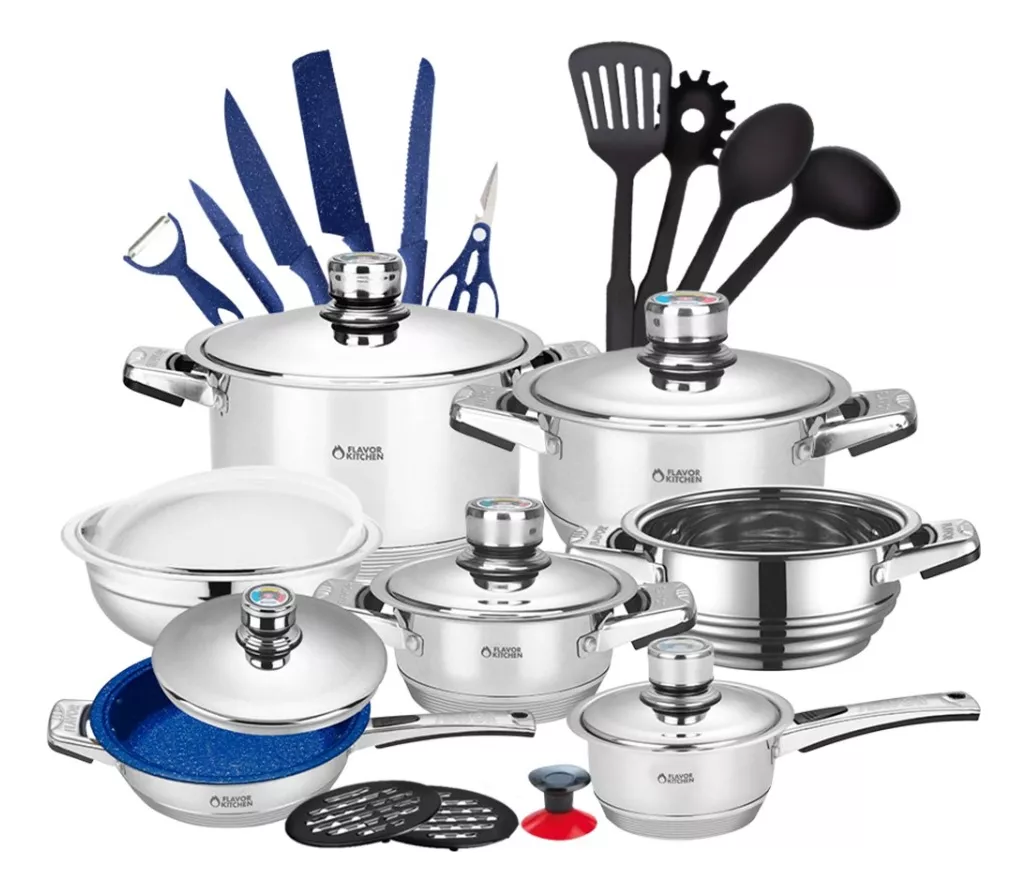 Batería De Cocina Flavor Kitchen Acero Inox Quirúrgico 26 Pz