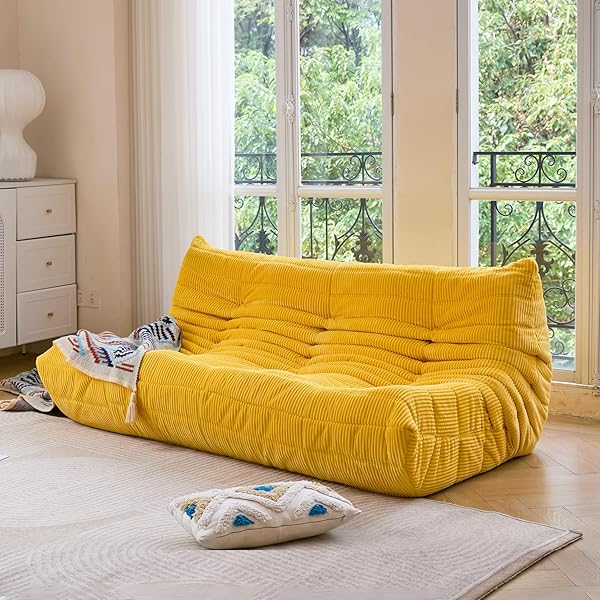 Sofá de tres plazas, sofá de piso de tamaño doble sin brazos de mediados de siglo, sillón de piso de pana suave de primera calidad, sillón decorativo de espuma para sala de estar, dormitorio (lima)