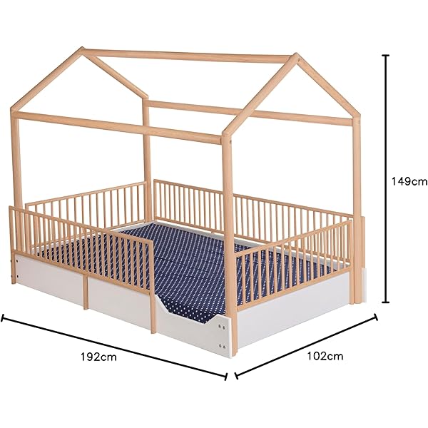 Cama Casa Montessori de Madera con Barandales (Gris Oscuro, Queen (estándar de EE. UU.)) Queen Gris oscuro