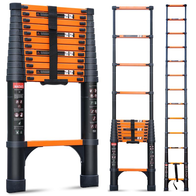 Escalera telescópica de 20,3/23 pies, de aluminio, de alta resistencia, con capacidad máxima de 330 libras, con 2 estabilizadores triangulares, plegable y multiusos.