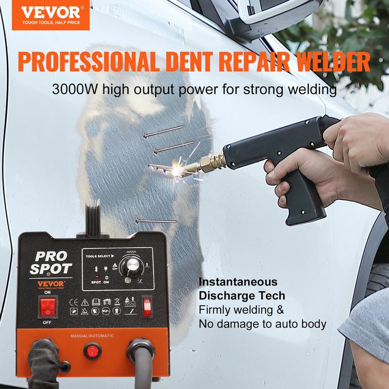 Kit de reparación de abolladuras con soldadora de pernos, extractor de abolladuras con soldadora de puntos de 3 kW con 6 modos de soldadura, máquina extractora de abolladuras para carrocería de automóviles y 16 tipos de accesorios de soldadura para repara