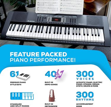 Piano eléctrico con 61 teclas, Teclado Musical con altavoces, audífonos, micrófono, soporte para piano, atril y taburete