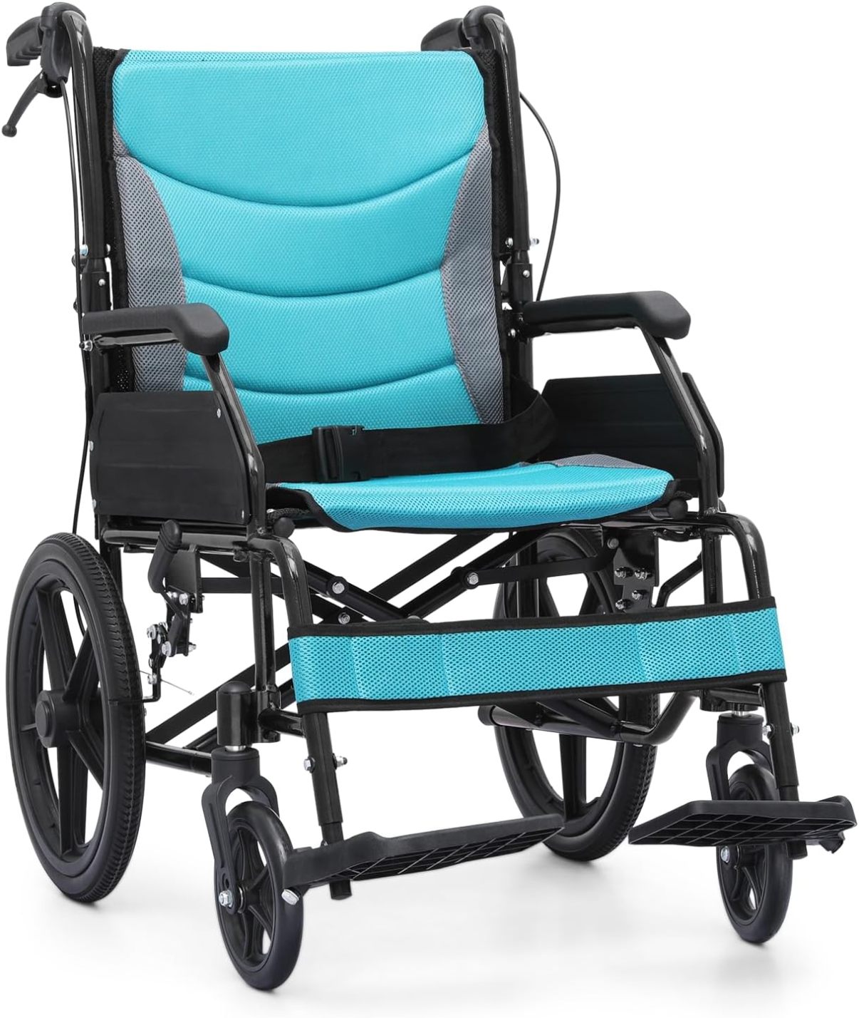 Monicare - Silla de ruedas para adultos con reposapiés abatible y frenos de mano con cierre de bucle, silla de rueda de asiento de 17.5 pulgadas, rueda trasera de 15 pulgadas, ligera, ultraligera,